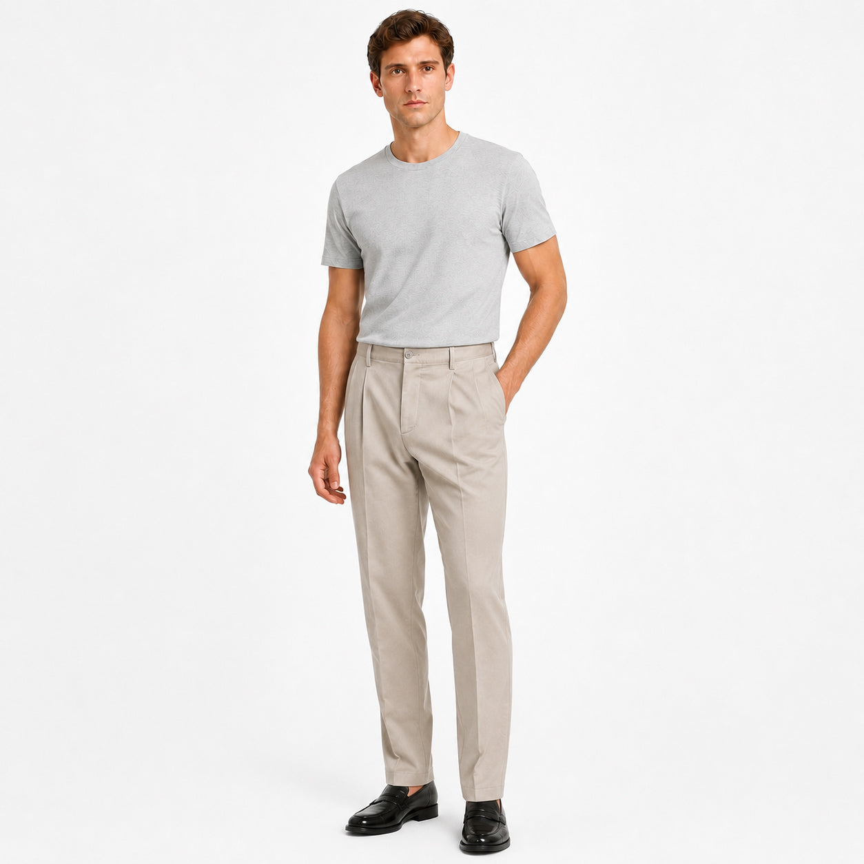 Pantalón Gabardina pinzado Beige Hombre