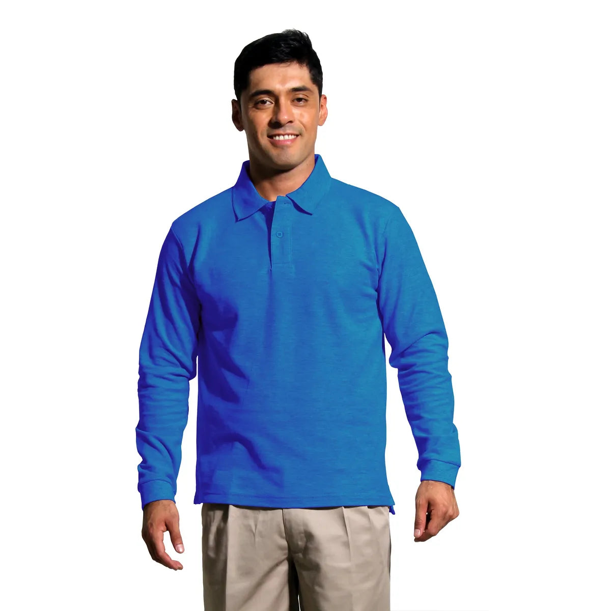 Polera Pique Hombre Manga Larga Azulina