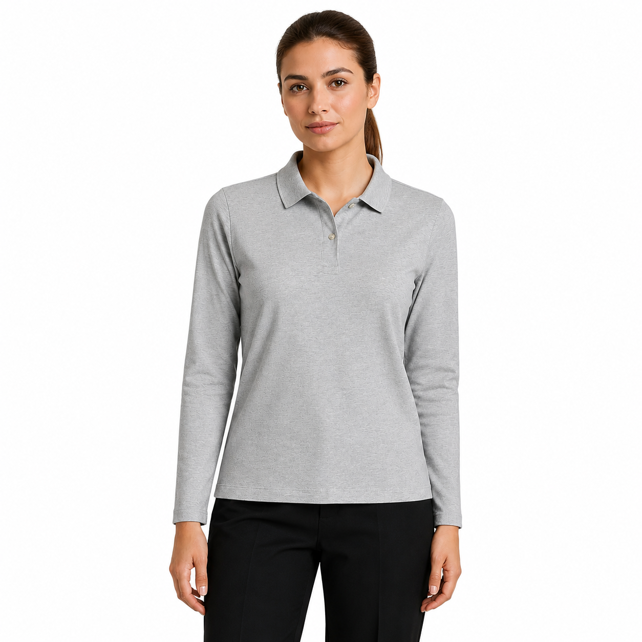 Polera Pique Mujer Manga Larga Gris