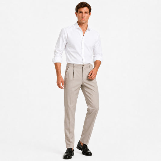 Pantalón Gabardina pinzado Beige Hombre