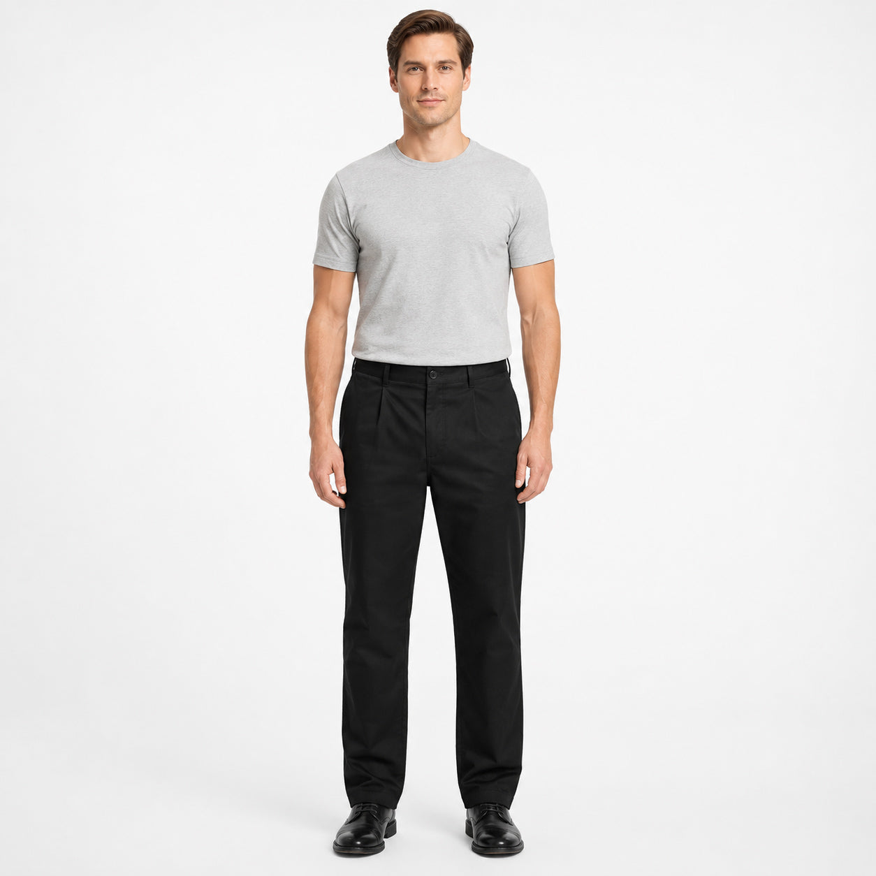 Pantalón Gabardina pinzado Negro Hombre