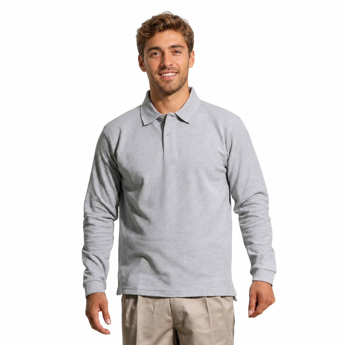 Polera Pique Hombre Manga Larga Gris - S