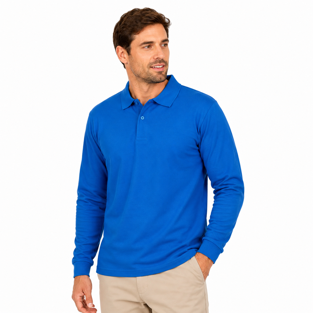 Polera Pique Hombre Manga Larga Azulina - S