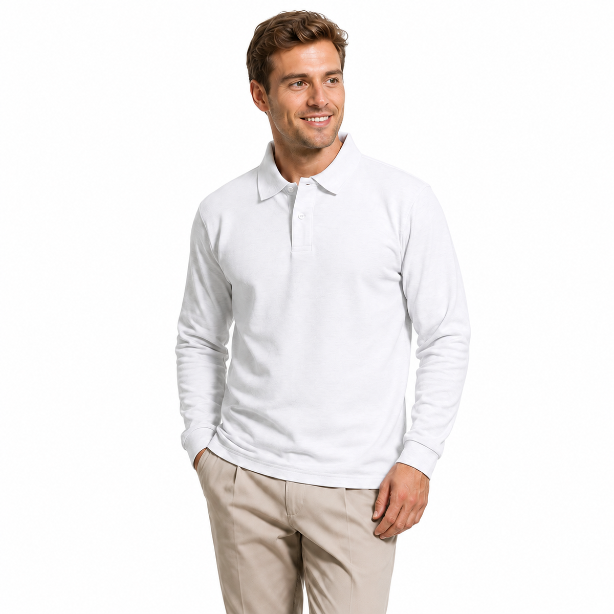 Polera Pique Hombre Manga Larga Blanca - S