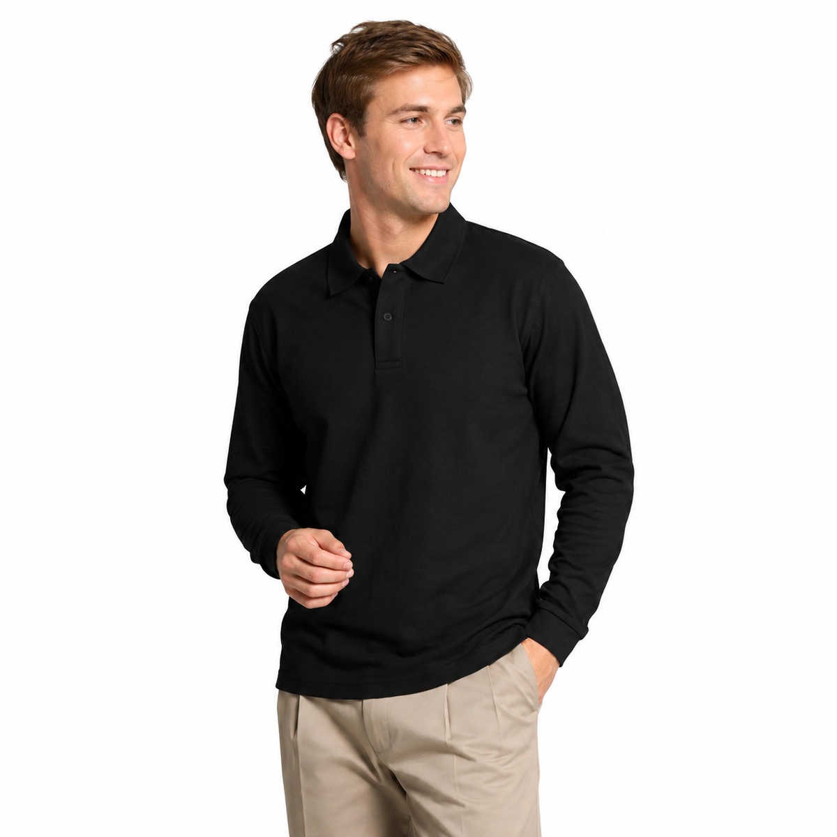 Polera Pique Hombre Manga Larga Negra - S