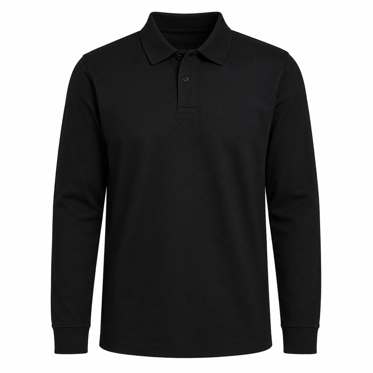 Polera Pique Hombre Manga Larga Negra