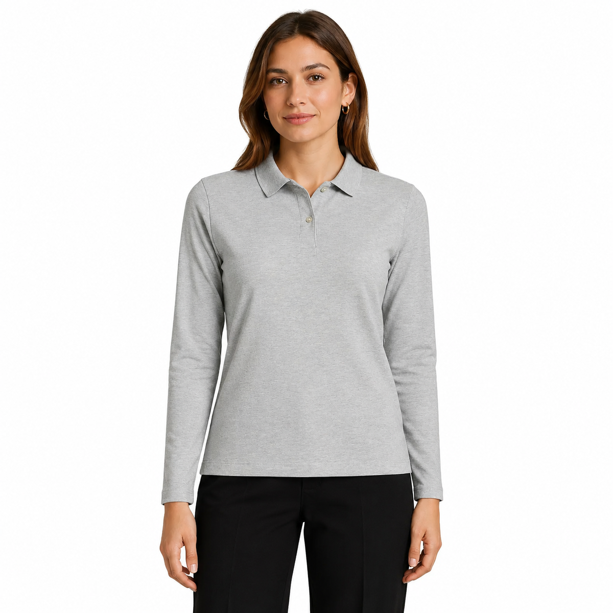 Polera Pique Dama Manga Larga Gris