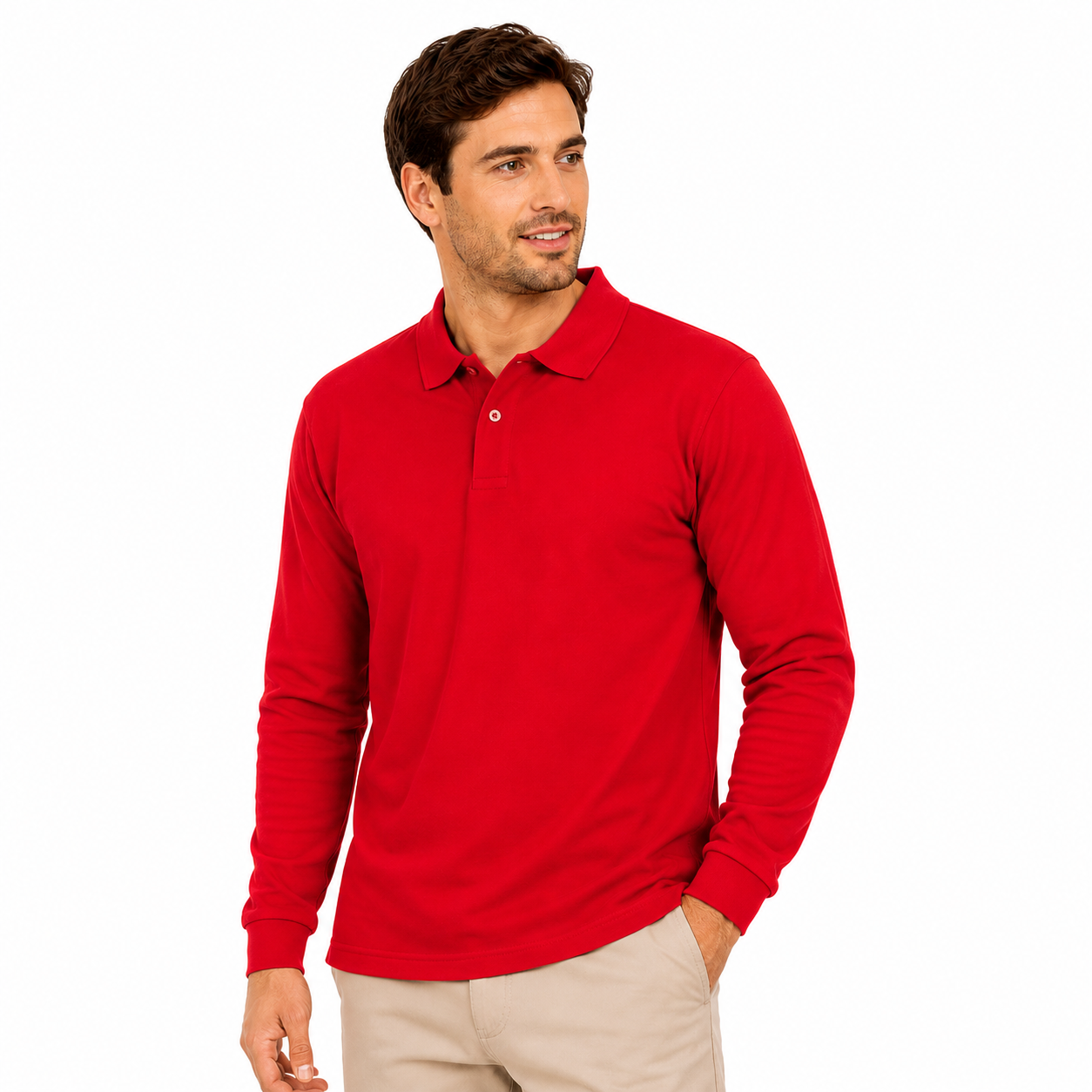 Polera Pique Hombre Manga Larga Roja