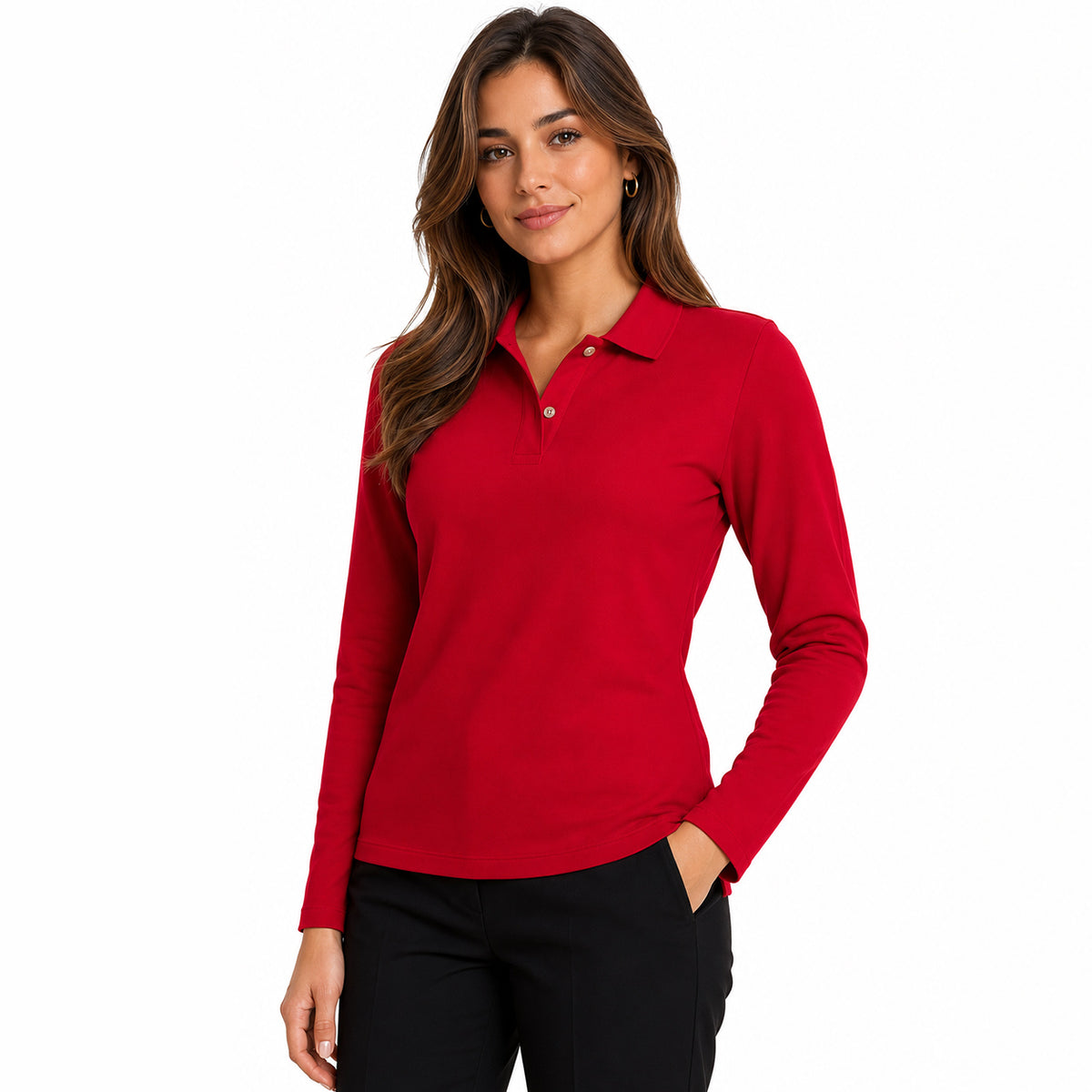 Polera Pique Mujer Manga Larga Roja - S