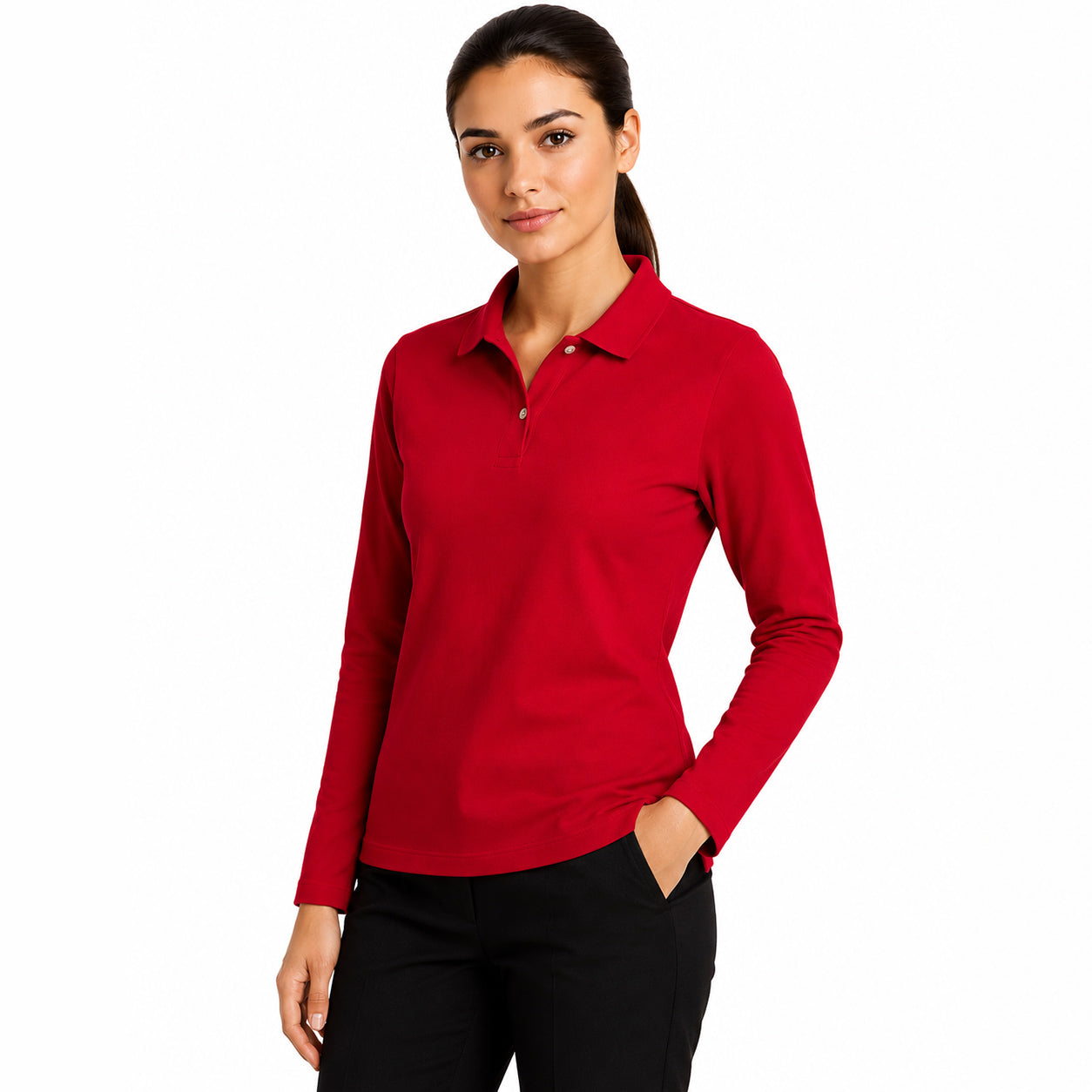 Polera Pique Mujer Manga Larga Roja