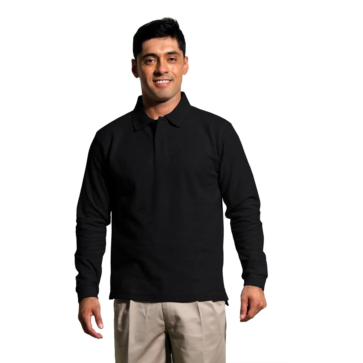 Polera Pique Hombre Manga Larga Negra